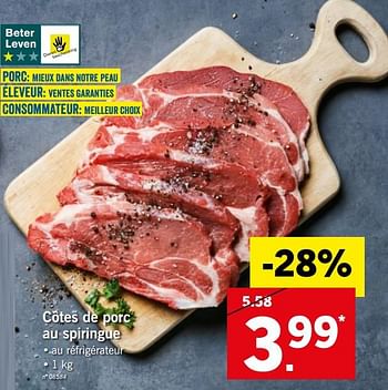 Promoties Côtes de porc au spiringue - Huismerk - Lidl - Geldig van 12/11/2018 tot 17/11/2018 bij Lidl