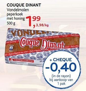 Promoties Couque dinant vondelmolen peperkoek met honing - Vondelmolen - Geldig van 07/11/2018 tot 20/11/2018 bij Alvo