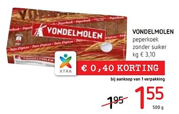 Promoties Vondelmolen peperkoek zonder suiker - Vondelmolen - Geldig van 08/11/2018 tot 21/11/2018 bij Spar (Colruytgroup)