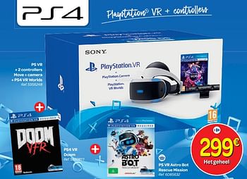 Promoties Sony ps vr + 2 controllers move + camera + ps4 vr worlds + ps4 vr doom + ps vr astro bot rescue mission - Sony - Geldig van 24/10/2018 tot 06/12/2018 bij Carrefour