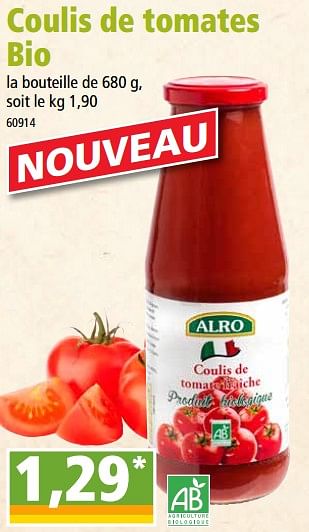 Promotions Coulis de tomates bio - Alro - Valide de 07/11/2018 à 13/11/2018 chez Norma