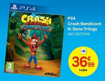 Promotions Ps4 crash bandicoot n. sane trilogy - Activision - Valide de 24/10/2018 à 06/12/2018 chez Carrefour