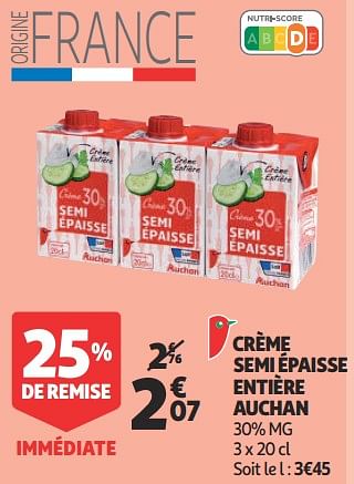 Promotions Crème semi épaisse entière auchan - Produit Maison - Auchan Ronq - Valide de 07/11/2018 à 13/11/2018 chez Auchan Ronq