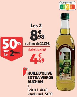 Promotions Huile d`olive extra vierge auchan - Produit Maison - Auchan Ronq - Valide de 07/11/2018 à 13/11/2018 chez Auchan Ronq