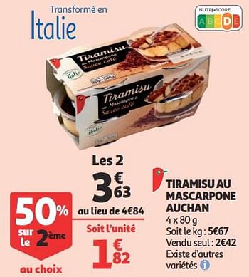 Promotions Tiramisu au mascarpone auchan - Produit Maison - Auchan Ronq - Valide de 07/11/2018 à 13/11/2018 chez Auchan Ronq