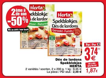 Promotions Dés de lardons spekblokjes herta - Herta - Valide de 06/11/2018 à 12/11/2018 chez Cora