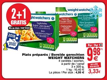 Promotions Plats préparés - bereide gerechten weight watchers - Weight Watchers - Valide de 06/11/2018 à 12/11/2018 chez Cora