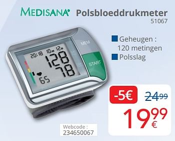 Promoties Medisana polsbloeddrukmeter 51067 - Medisana - Geldig van 29/10/2018 tot 22/11/2018 bij Eldi