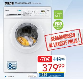 Promoties Zanussi wasautomaat zwf81443w - Zanussi - Geldig van 29/10/2018 tot 22/11/2018 bij Eldi