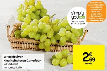 Promoties Witte druiven kwaliteitsketen carrefour - Huismerk - Carrefour  - Geldig van 07/11/2018 tot 18/11/2018 bij Carrefour