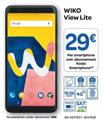 Promoties Wiko smartphone view lite - Wiko - Geldig van 07/11/2018 tot 18/11/2018 bij Carrefour