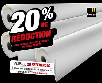 Promotions 20 % de réduction sur toutes les fibres et voiles de verre sencys - Sencys - Valide de 14/11/2018 à 26/11/2018 chez Brico