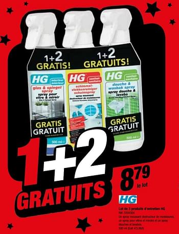 Promoties Lot de 3 produits d`entretien hg - HG - Geldig van 14/11/2018 tot 26/11/2018 bij Brico