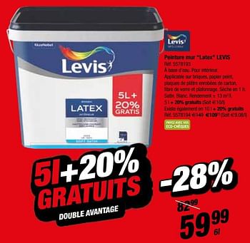 Promotions Peinture mur latex levis - Levis - Valide de 14/11/2018 à 26/11/2018 chez Brico
