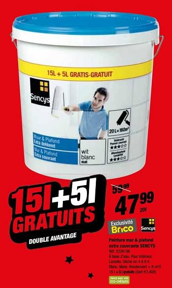 Promotions Peinture mur + plafond extra couvrante sencys - Sencys - Valide de 14/11/2018 à 26/11/2018 chez Brico