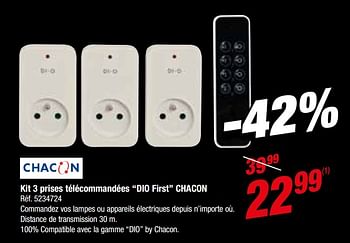 Promotions Kit 3 prises télécommandées dio first chacon - Chacon - Valide de 14/11/2018 à 26/11/2018 chez Brico