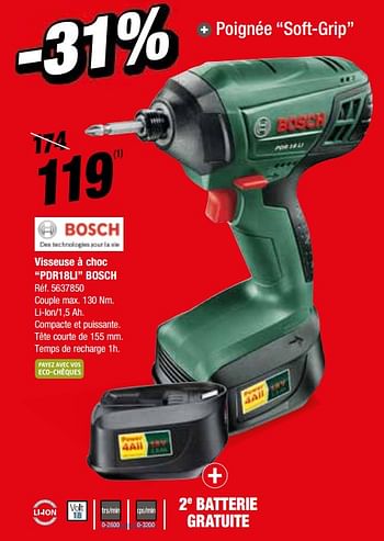 Promotions Visseuse à choc pdr18li bosch - Bosch - Valide de 14/11/2018 à 26/11/2018 chez Brico
