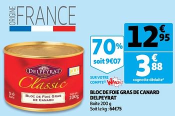 Promotions Bloc de foie gras de canard delpeyrat - Delpeyrat - Valide de 07/11/2018 à 13/11/2018 chez Auchan Ronq
