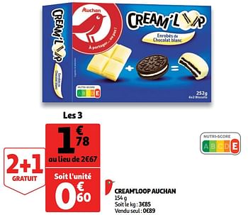 Promoties Cream`loop auchan - Huismerk - Auchan - Geldig van 07/11/2018 tot 13/11/2018 bij Auchan