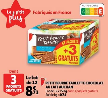 Promotions Petit beurre tablette chocolat au lait auchan - Produit Maison - Auchan Ronq - Valide de 07/11/2018 à 13/11/2018 chez Auchan Ronq
