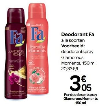 Promoties Deodorantspray glamorous moments - Fa - Geldig van 07/11/2018 tot 18/11/2018 bij Carrefour
