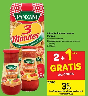Promotions Pâtes maccheroni express - Panzani - Valide de 07/11/2018 à 18/11/2018 chez Carrefour