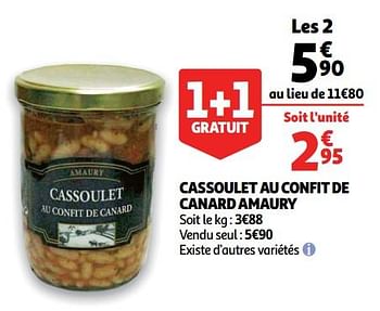 Promotions Cassoulet au confit de canard amaury - Produit Maison - Auchan Ronq - Valide de 07/11/2018 à 13/11/2018 chez Auchan Ronq