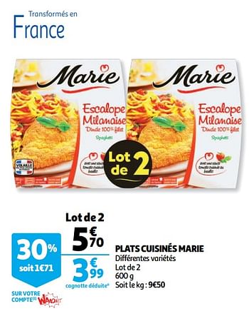 Promotions Plats cuisinés marie - Marie - Valide de 07/11/2018 à 13/11/2018 chez Auchan Ronq