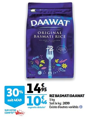 Promotions Riz basmati daawat - Daawat - Valide de 07/11/2018 à 13/11/2018 chez Auchan Ronq