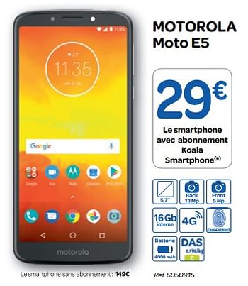Promoties Motorola moto e5 - Motorola - Geldig van 07/11/2018 tot 18/11/2018 bij Carrefour