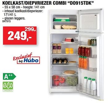 Promotions Domo koelkast-diepvriezer combi do915tdk - Domo - Valide de 07/11/2018 à 18/11/2018 chez Hubo
