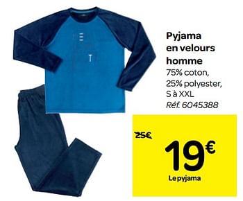 Promotions Pyjama en velours homme - Produit maison - Carrefour  - Valide de 07/11/2018 à 18/11/2018 chez Carrefour