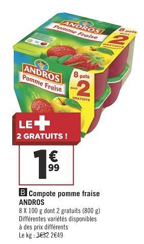 Promotions Compote pomme fraise andros - Andros - Valide de 06/11/2018 à 18/11/2018 chez Géant Casino