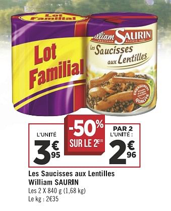 Promoties Les saucisses aux lentilles william saurin - William Saurin - Geldig van 06/11/2018 tot 18/11/2018 bij Géant Casino