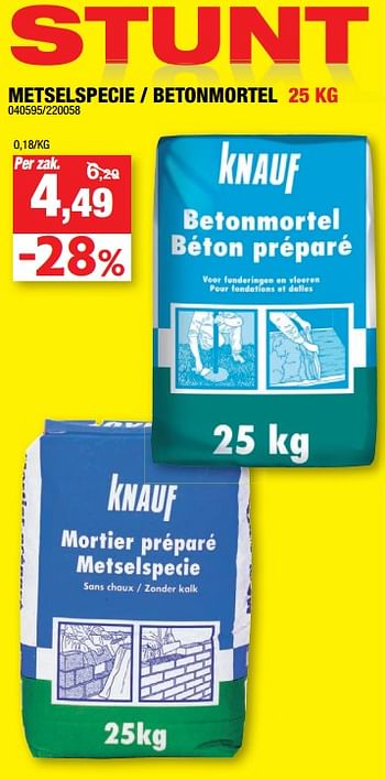 Promotions Metselspecie - betonmortel - Knauf - Valide de 07/11/2018 à 18/11/2018 chez Hubo