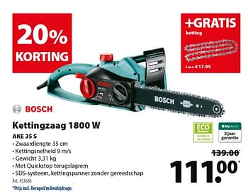 Promoties Bosch kettingzaag 1800 w ake 35 s - Bosch - Geldig van 07/11/2018 tot 19/11/2018 bij Gamma