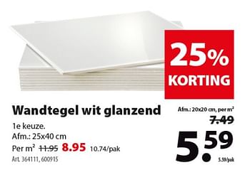 Promoties Wandtegel wit glanzend - Huismerk - Gamma - Geldig van 07/11/2018 tot 19/11/2018 bij Gamma