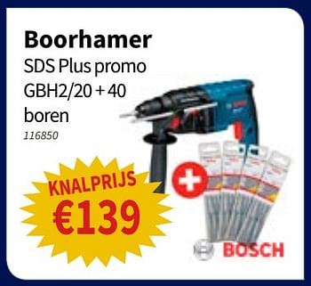 Promoties Bosch boorhamer sds plus promo gbh2-20 + 40 boren - Bosch - Geldig van 08/11/2018 tot 21/11/2018 bij Cevo Market