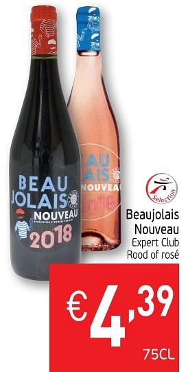 Promoties Beaujolais nouveau expert club rood of rosé - Rode wijnen - Geldig van 13/11/2018 tot 18/11/2018 bij Intermarche