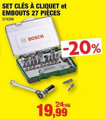 Promoties Bosch set clés à cliquet et embouts 27 pièces - Bosch - Geldig van 07/11/2018 tot 18/11/2018 bij Hubo