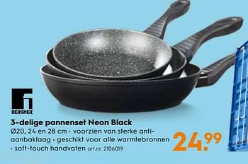 Promoties 3-delige pannenset neon black - Bergner - Geldig van 07/11/2018 tot 20/11/2018 bij Blokker