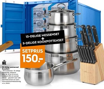 Promoties 18-delige pannenset excellent - BK - Geldig van 07/11/2018 tot 20/11/2018 bij Blokker