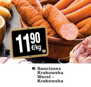 Promoties Saucisses krakowska worst - krakowska - Huismerk - Cora - Geldig van 13/11/2018 tot 19/11/2018 bij Cora