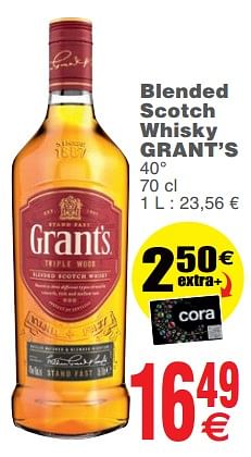Promoties Blended scotch whisky grant`s - Grant's - Geldig van 13/11/2018 tot 19/11/2018 bij Cora
