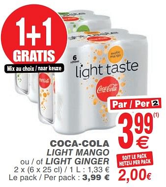 Promotions Coca-cola light mango ou - of light ginger - Coca Cola - Valide de 13/11/2018 à 19/11/2018 chez Cora