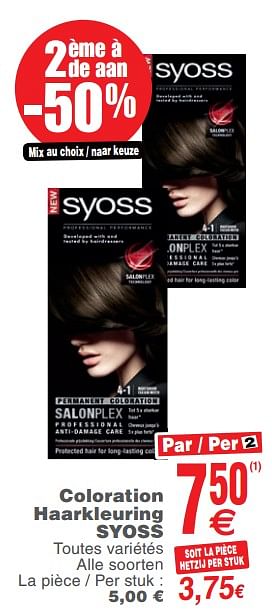 Promotions Coloration haarkleuring syoss - Syoss - Valide de 13/11/2018 à 19/11/2018 chez Cora