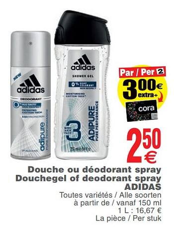 Promotions Douche ou déodorant spray douchegel of deodorant spray adidas - Adidas - Valide de 13/11/2018 à 19/11/2018 chez Cora