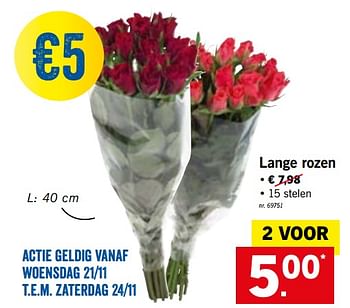 Promoties Lange rozen - Huismerk - Lidl - Geldig van 19/11/2018 tot 24/11/2018 bij Lidl