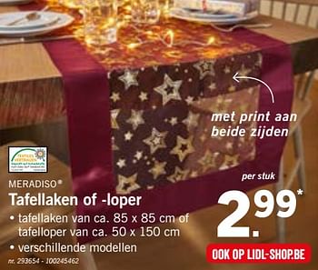 Promoties Tafellaken of -loper - Meradiso - Geldig van 19/11/2018 tot 24/11/2018 bij Lidl