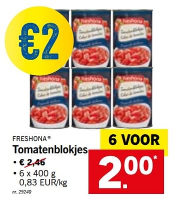 Promoties Tomatenblokjes - Freshona - Geldig van 19/11/2018 tot 24/11/2018 bij Lidl